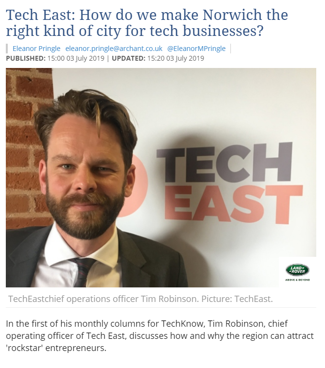 Tech East comments on Tech businesses being perfect for Norwich city centre